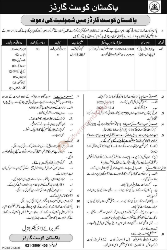 Pakistan Coast Guard Jobs Advertisement 2026