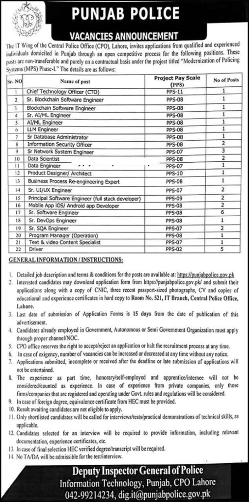 Punjab Police Jobs Advertisement Download PDF
